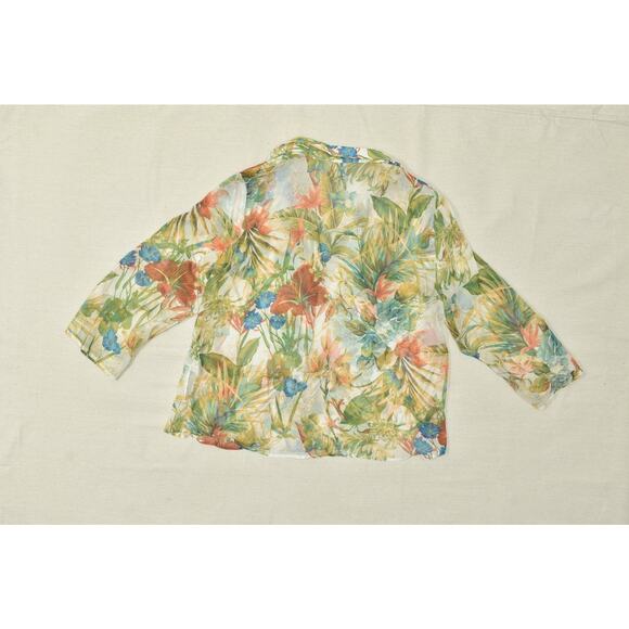 Chico's Women's Tropical Floral Button-Up Shirt Blouse Regular Size 3 Polyester - Picture 2 of 8
